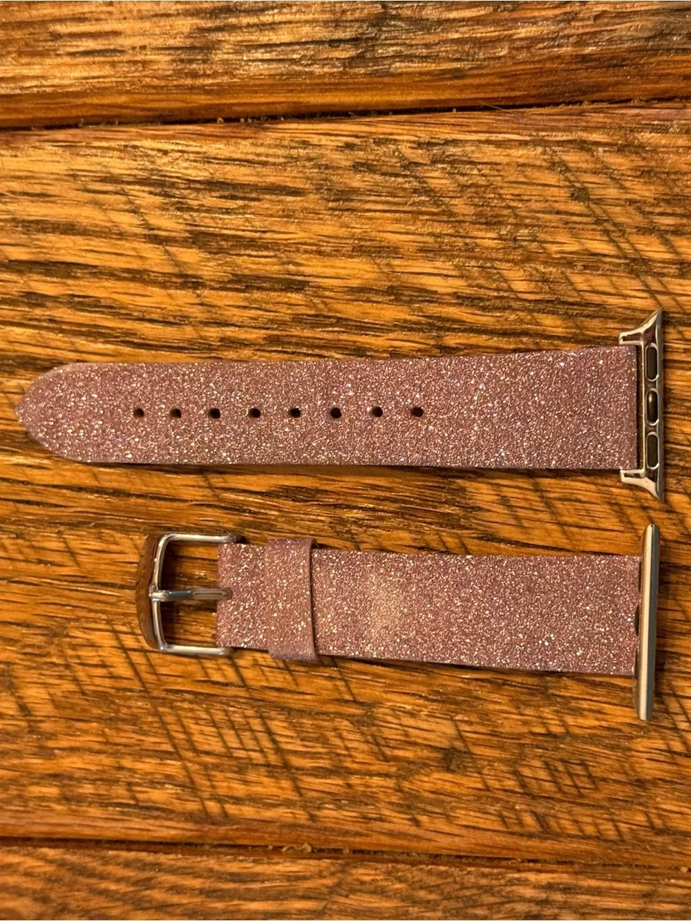 Casetify Sparkle Pink Glitter Leather with Silver Buckle Watchband
